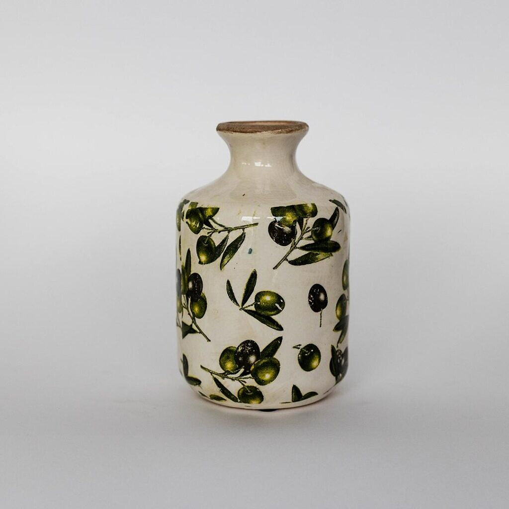 Olive Motif Tall Ceramic Vase, Small