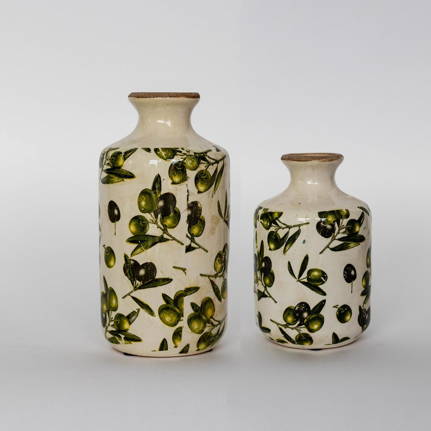 Olive Motif Tall Ceramic Vase, Small