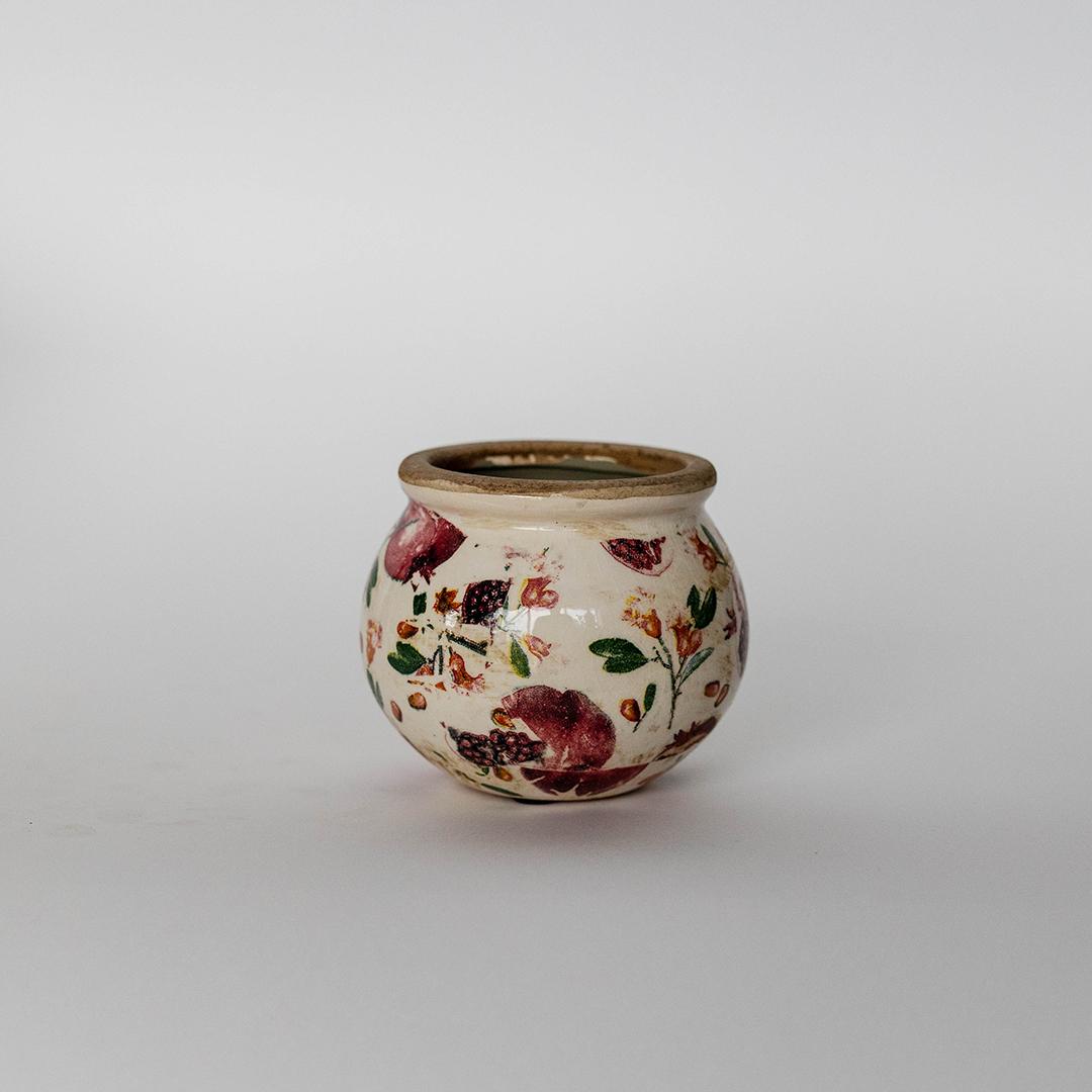 Pomegranate Motif Small Ceramic Vase