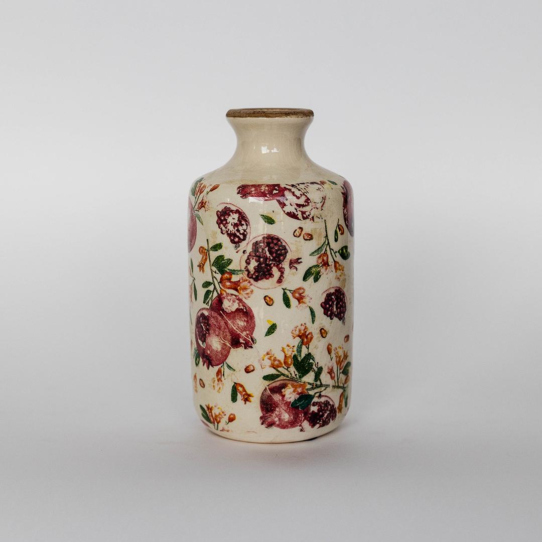 Pomegranate Motif Tall Ceramic Vase, Large