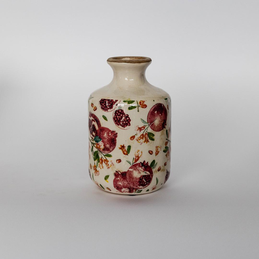 Pomegranate Motif Tall Ceramic Vase, Small