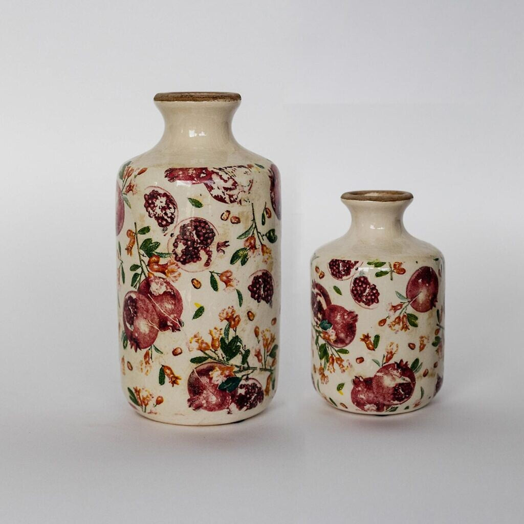 Pomegranate Motif Tall Ceramic Vase, Small