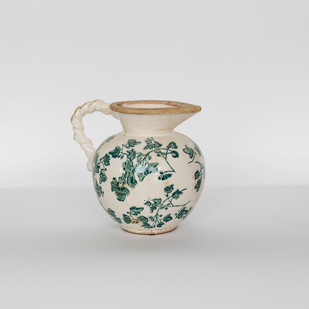 Ceramic Vase With Green Floral Ivy Design, Large