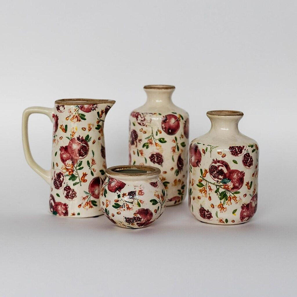 Pomegranate Motif Tall Ceramic Vase, Small