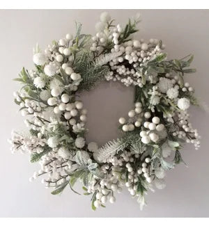 22" Christmas Greens with Berries & Ornaments Wreath