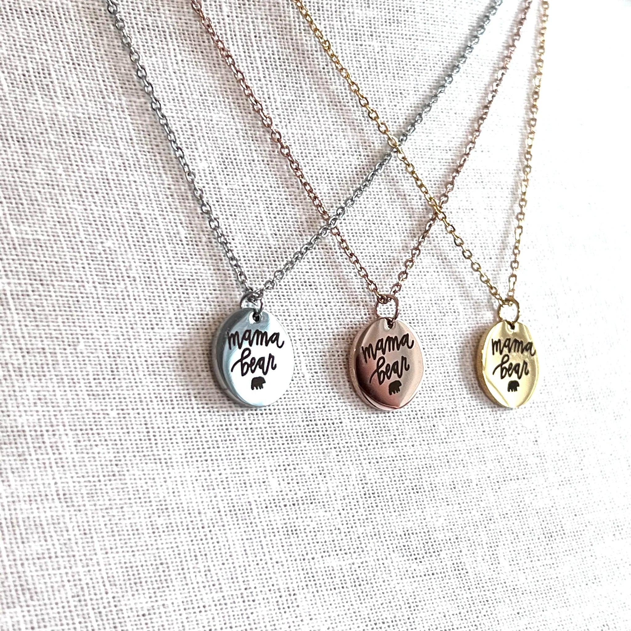Mama Bear Necklace, Stainless Steel