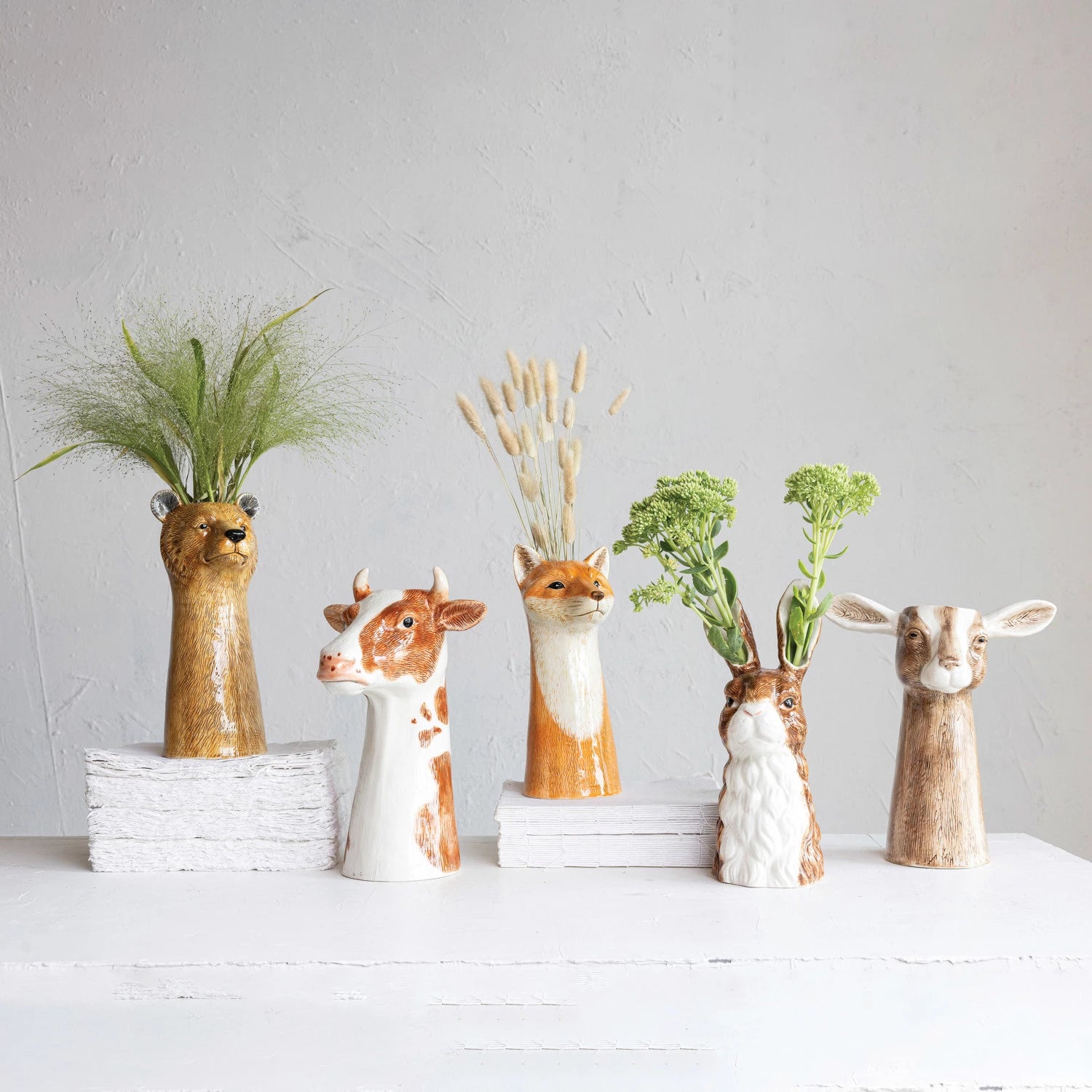 Hand-Painted Stoneware Fox Vase