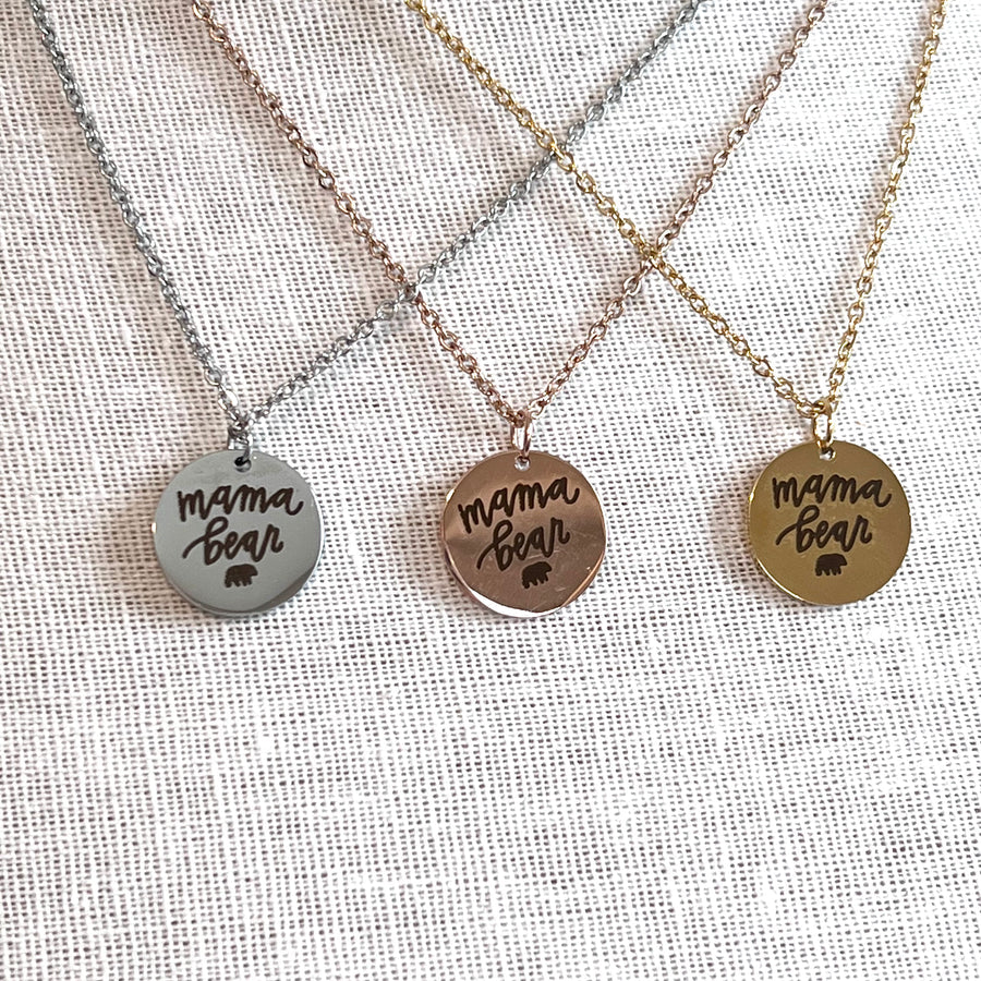 Mama Bear Necklace, Stainless Steel