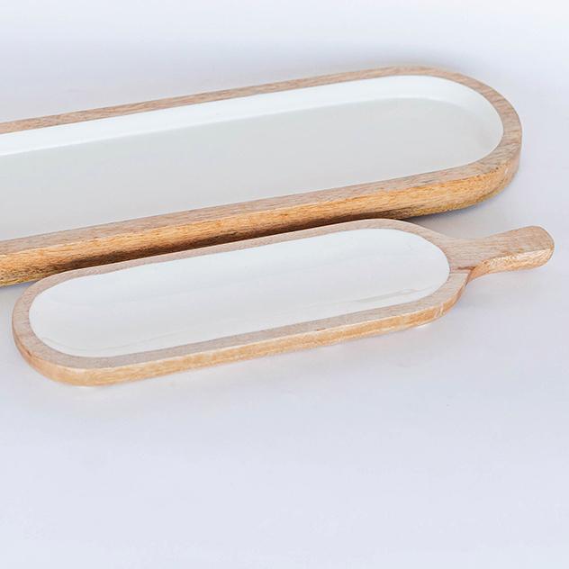 Wooden Tray with Handle, White