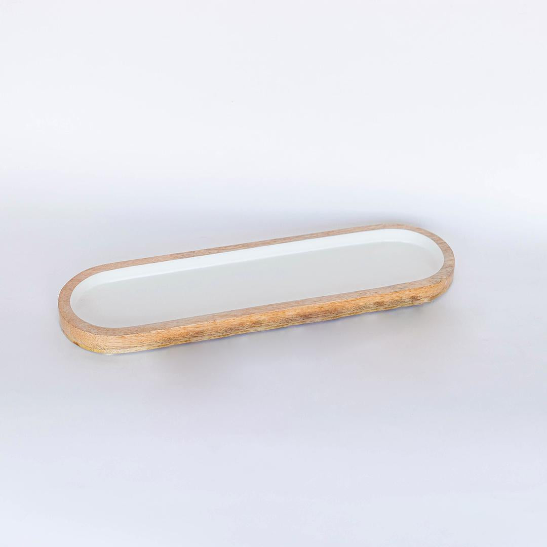 Oval Wooden Dish, White