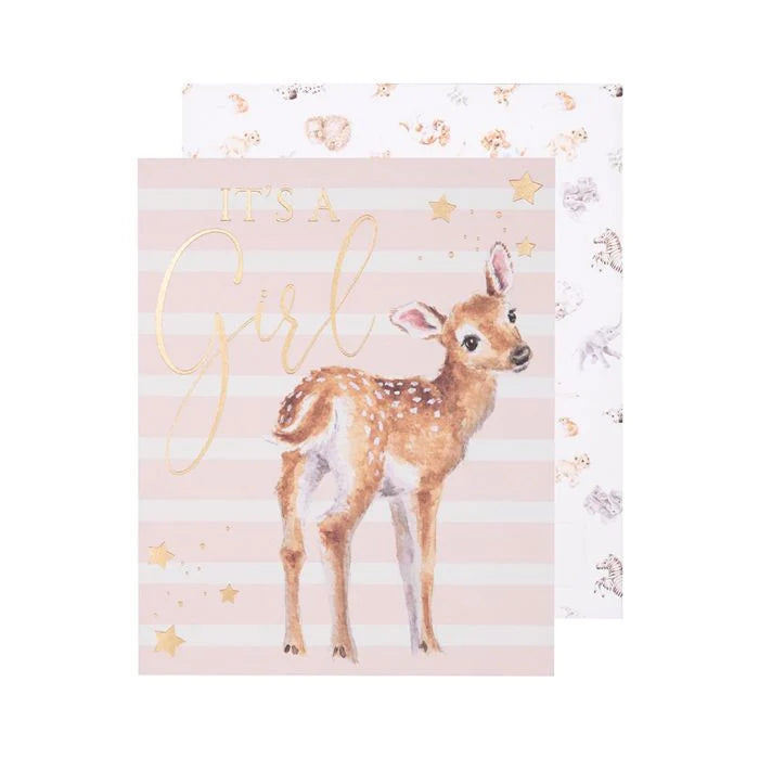 'Loved Deerly' Its A Girl Baby Single Card