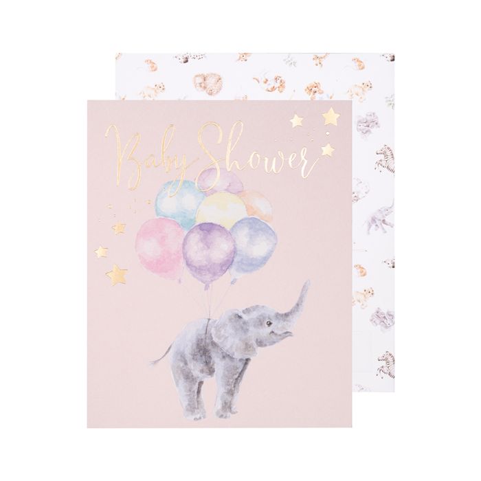 'Up & Away' Elephant Baby Shower Single Card Gold