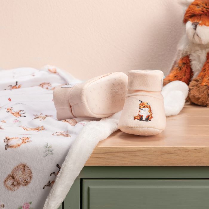 Little Wren Embroidered Booties, Little Forest
