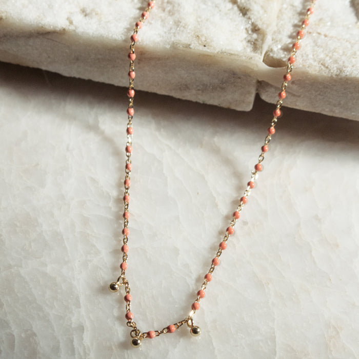Sterling Silver Gold Vermeil Peach Enamel Necklace