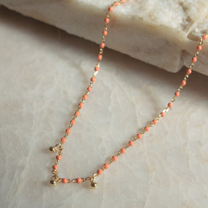 Sterling Silver Gold Vermeil Peach Enamel Necklace