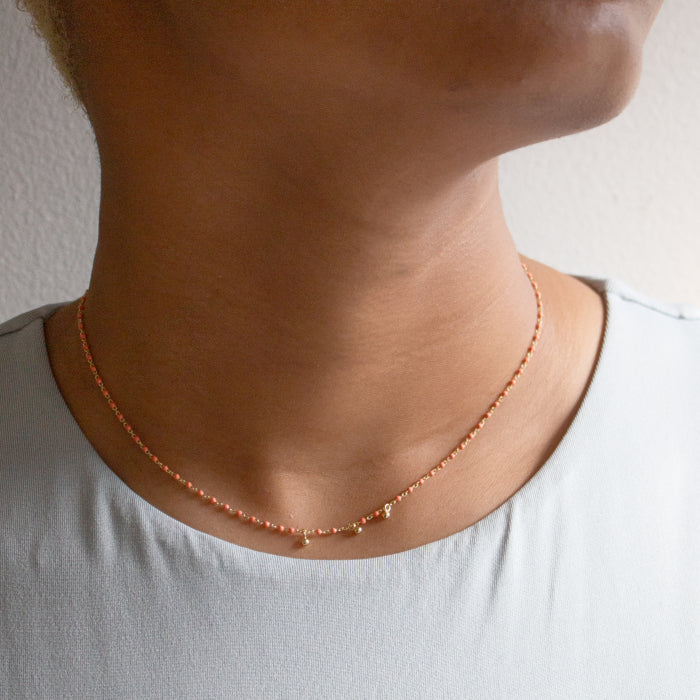 Sterling Silver Gold Vermeil Peach Enamel Necklace
