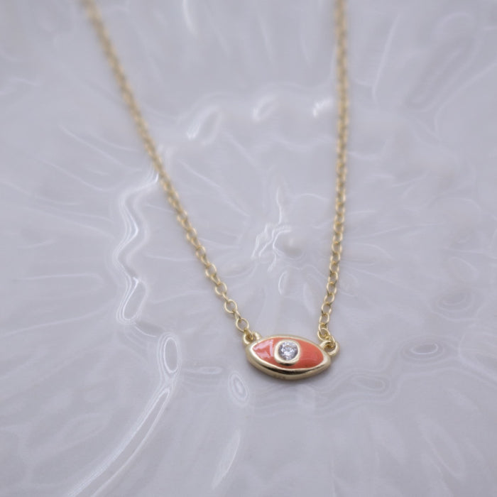 Sterling Silver Gold Vermeil CZ Enamel Evil Eye Necklace, 2 Colours