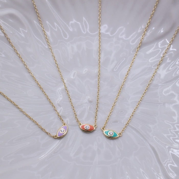 Sterling Silver Gold Vermeil CZ Enamel Evil Eye Necklace, 2 Colours