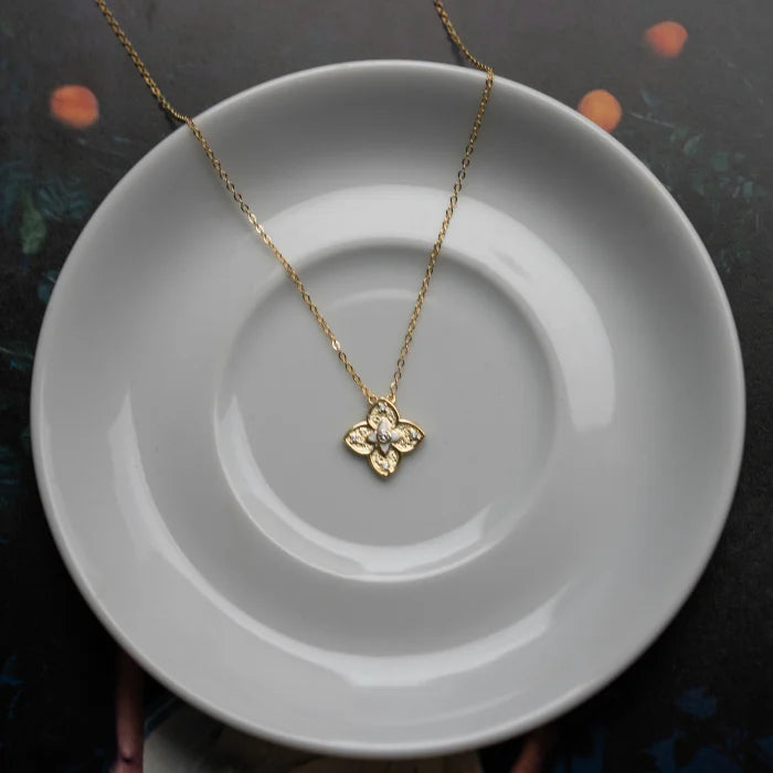 Sterling Silver Gold Vermeil Enamel CZ Clover Necklace