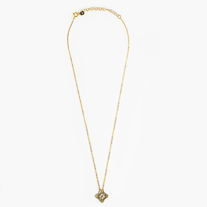 Sterling Silver Gold Vermeil Enamel CZ Clover Necklace