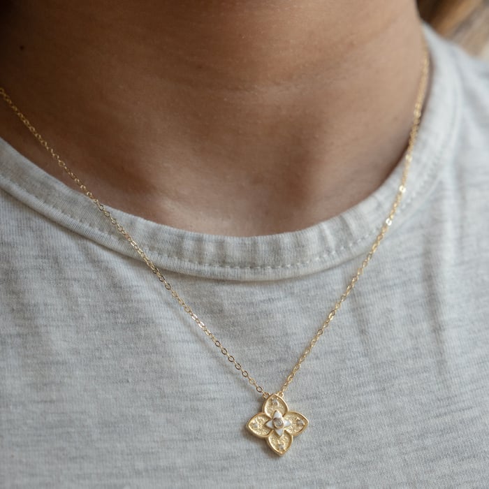 Sterling Silver Gold Vermeil Enamel CZ Clover Necklace