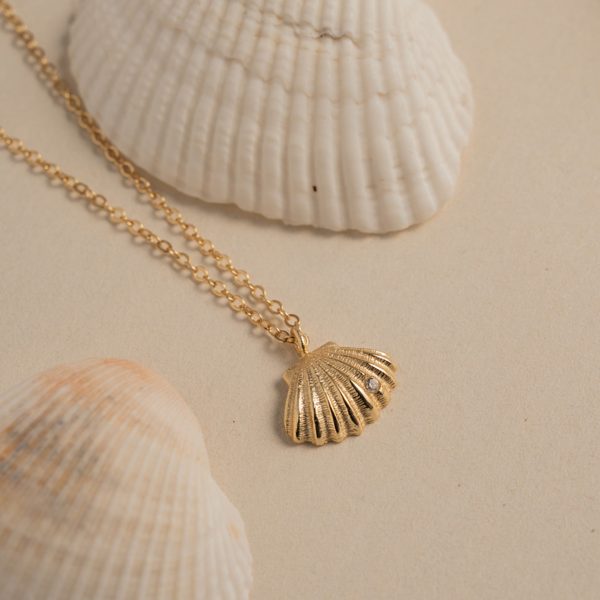 Sterling Silver Seashell CZ Necklace