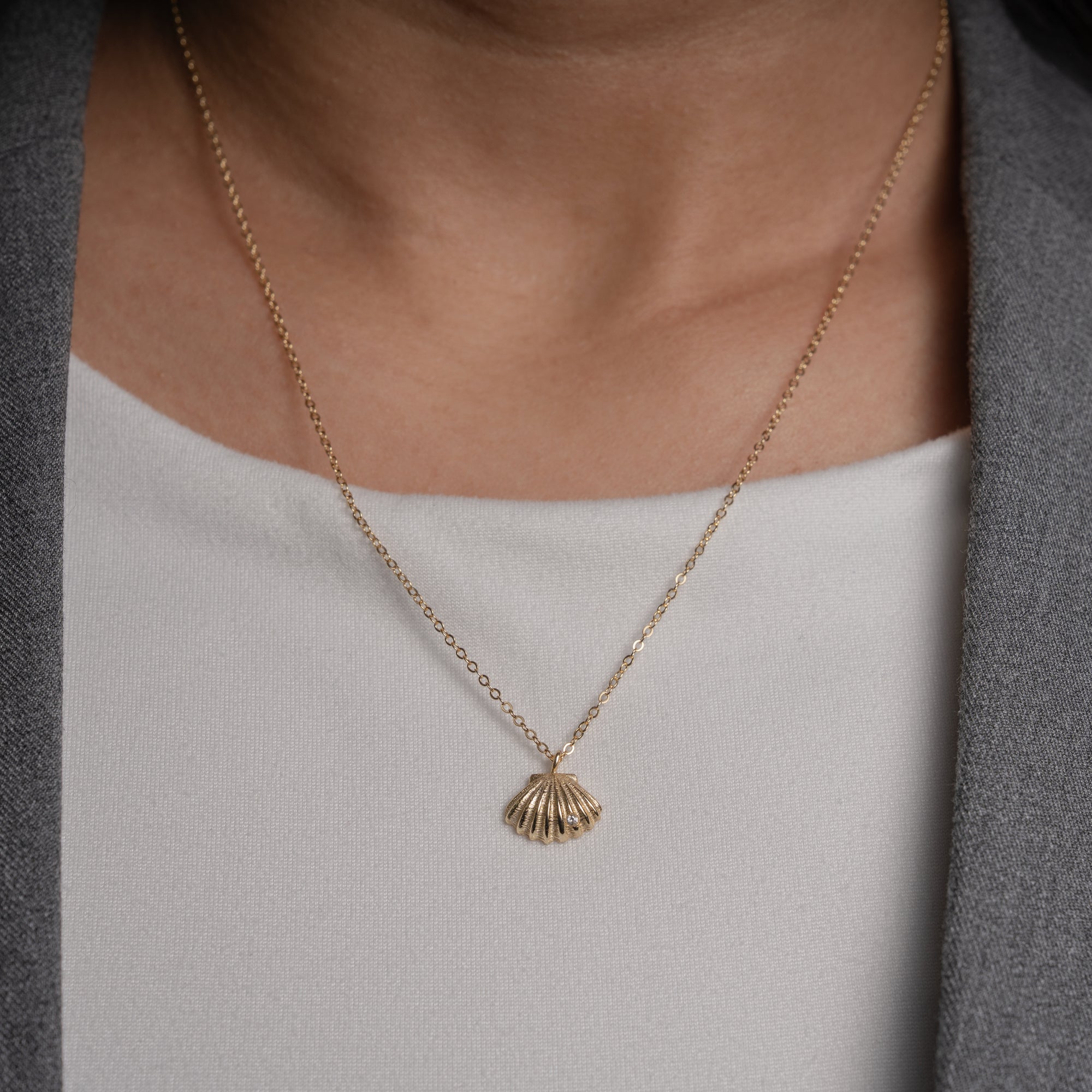 Sterling Silver Seashell CZ Necklace