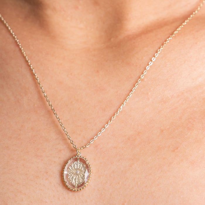 Sterling Silver Gold Vermeil CZ Evil Eye Pendant Necklace