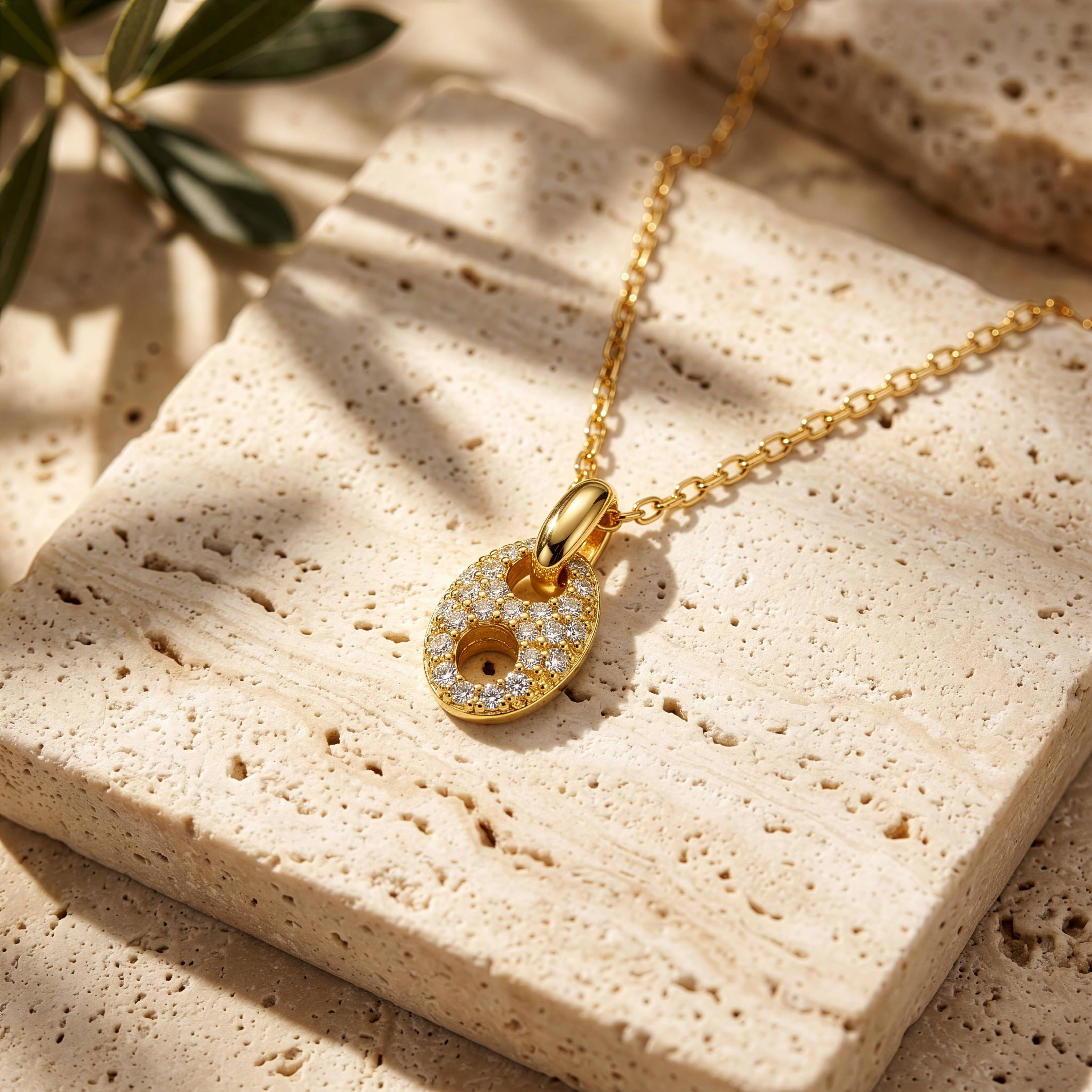 Sterling Silver Gold Vermeil CZ Pave Puffed Mariner Necklace