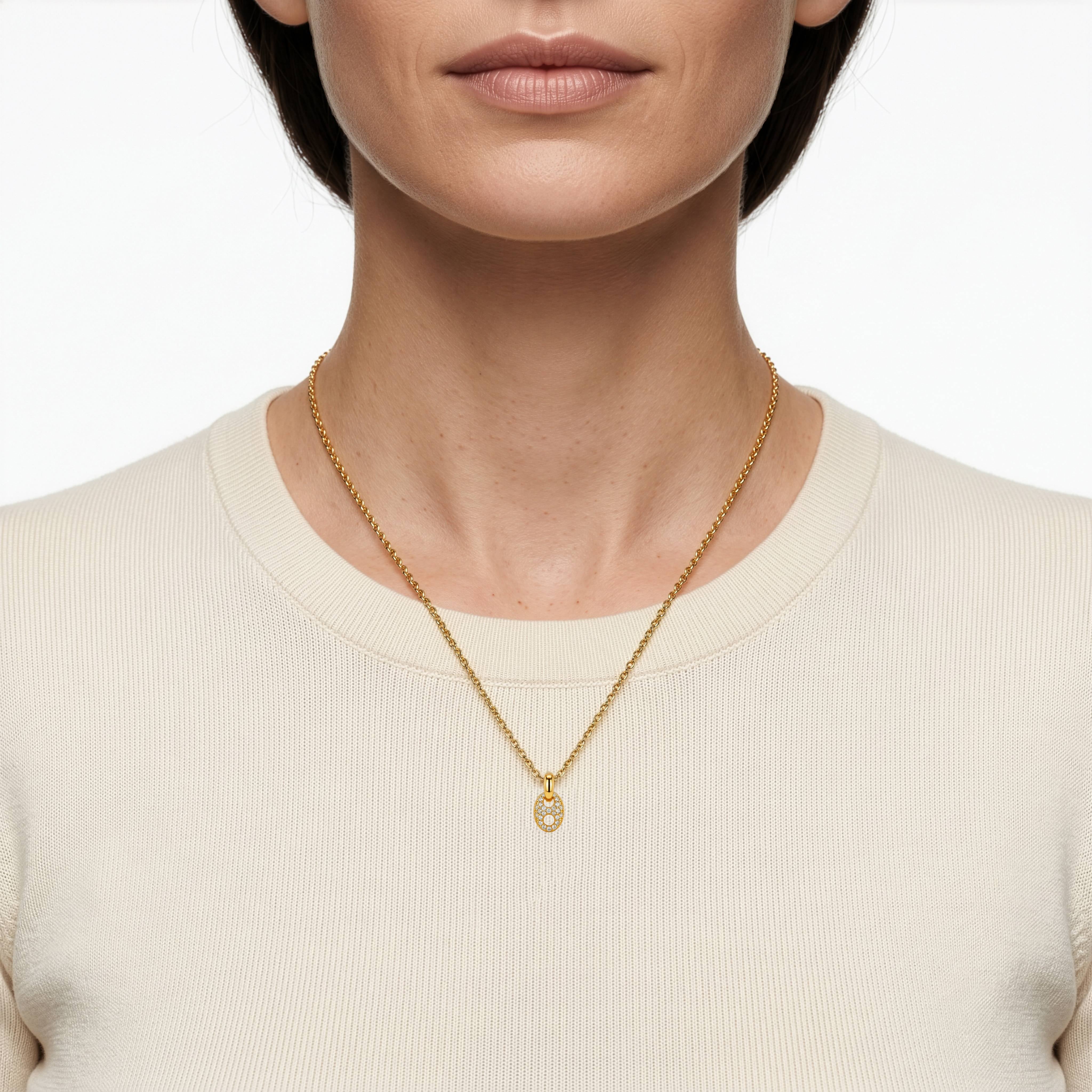 Sterling Silver Gold Vermeil CZ Pave Puffed Mariner Necklace