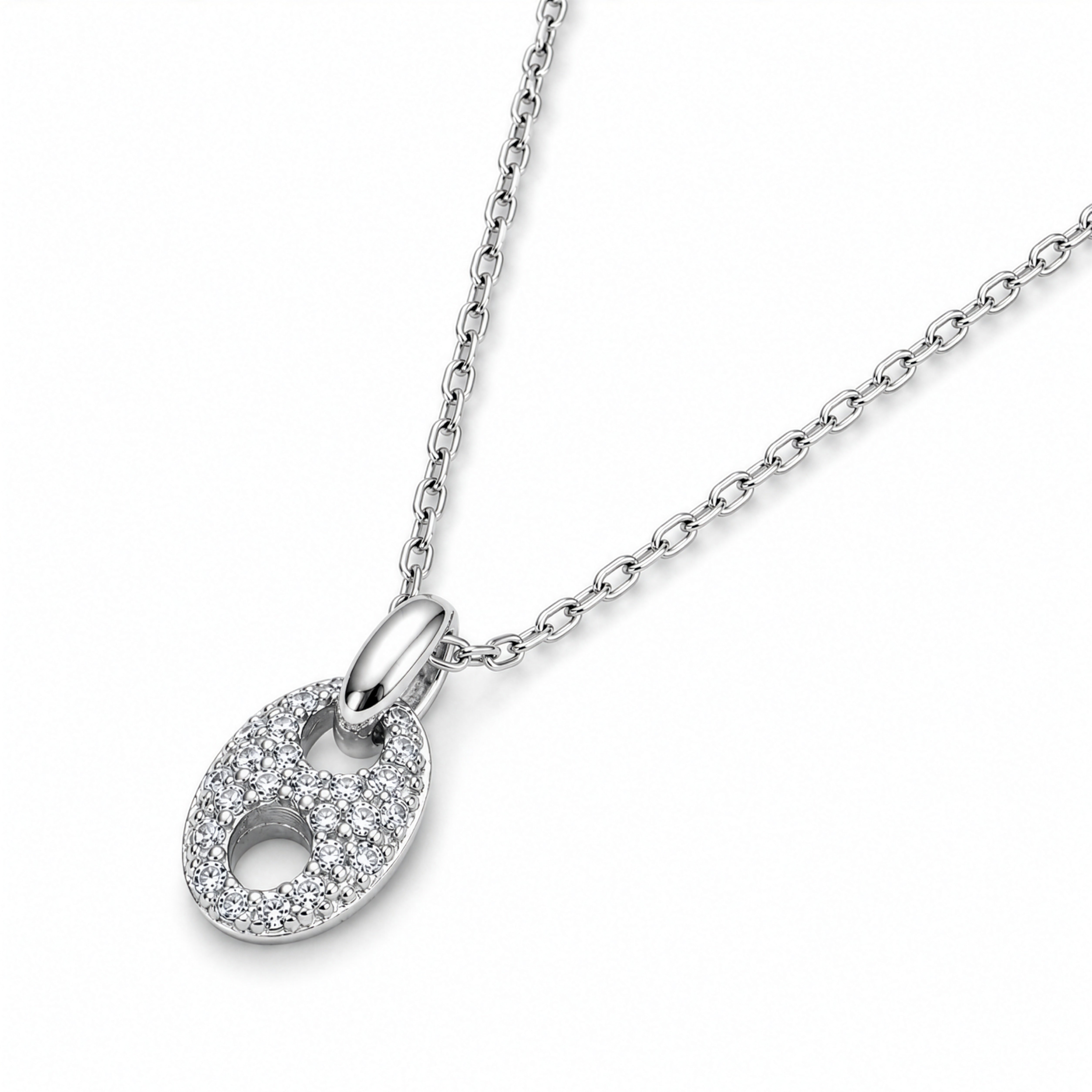 Sterling Silver Gold Vermeil CZ Pave Puffed Mariner Necklace
