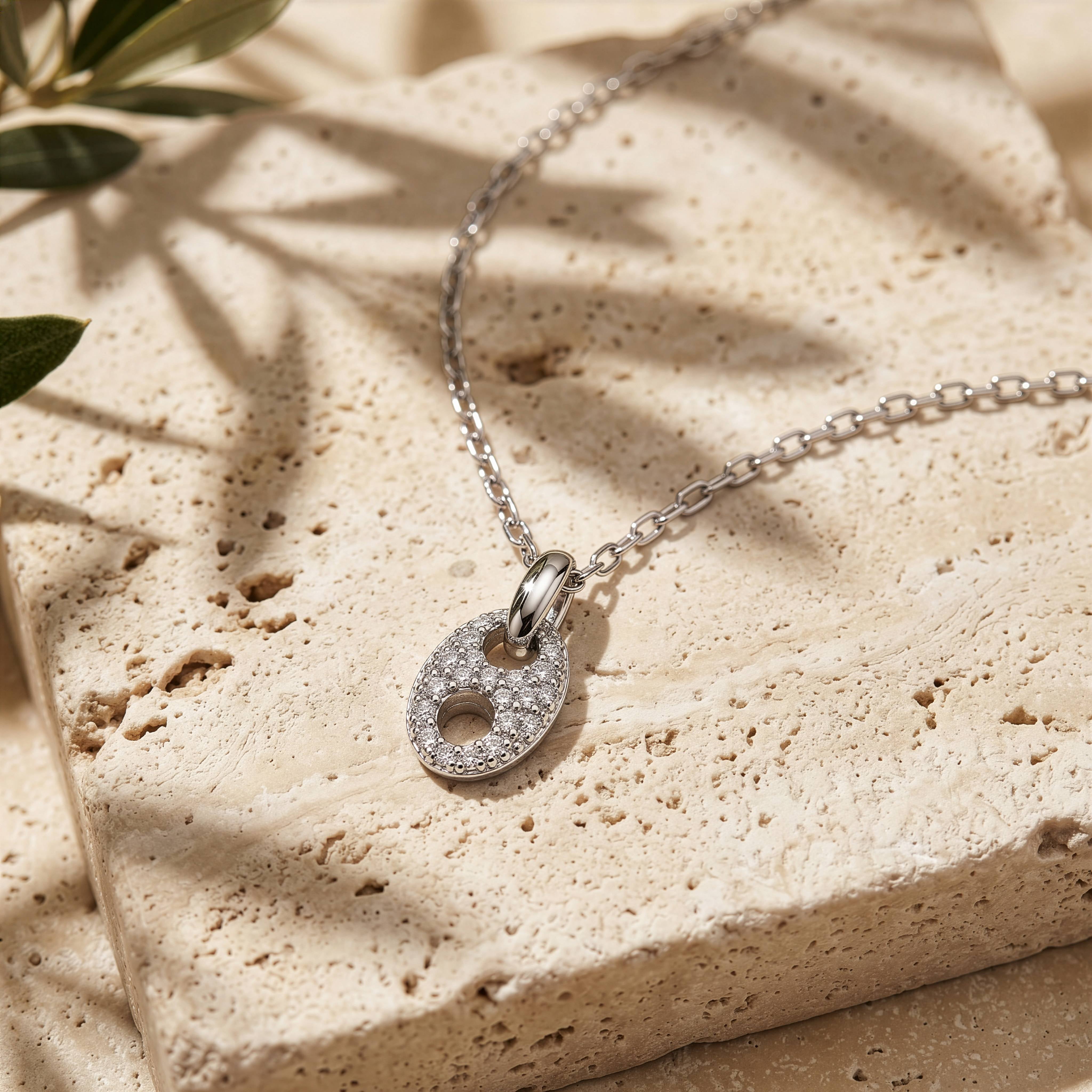 Sterling Silver Gold Vermeil CZ Pave Puffed Mariner Necklace