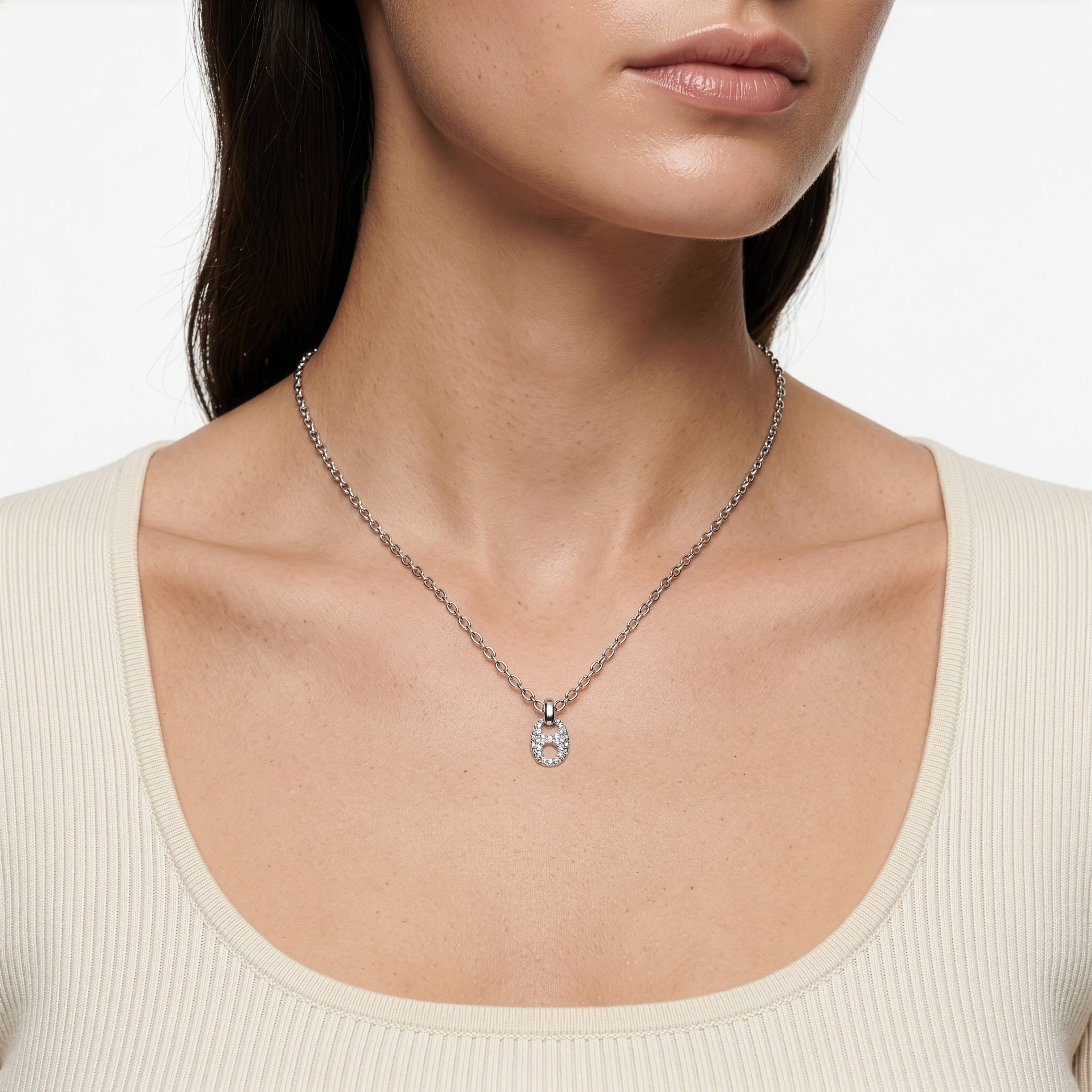 Sterling Silver Gold Vermeil CZ Pave Puffed Mariner Necklace
