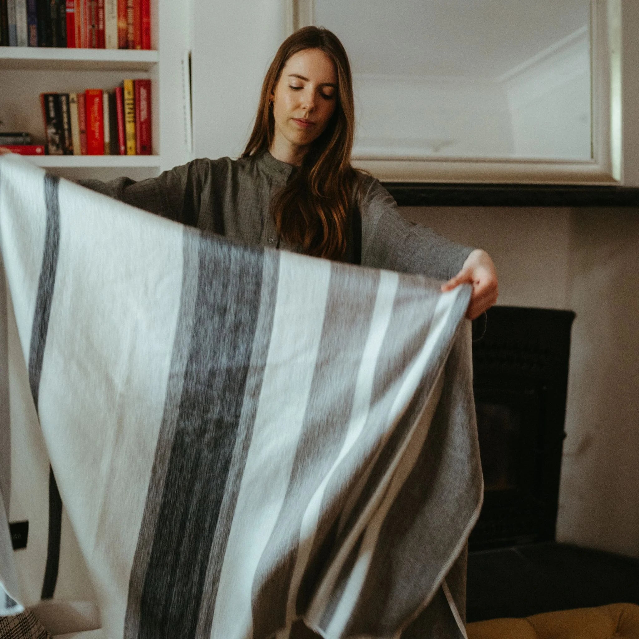 Alpaca Throw, Earl Grey Stripe