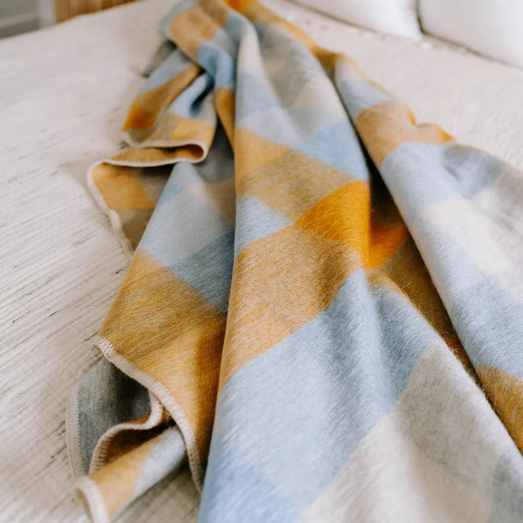 Blanket  Large Throw - Gold Blue Check