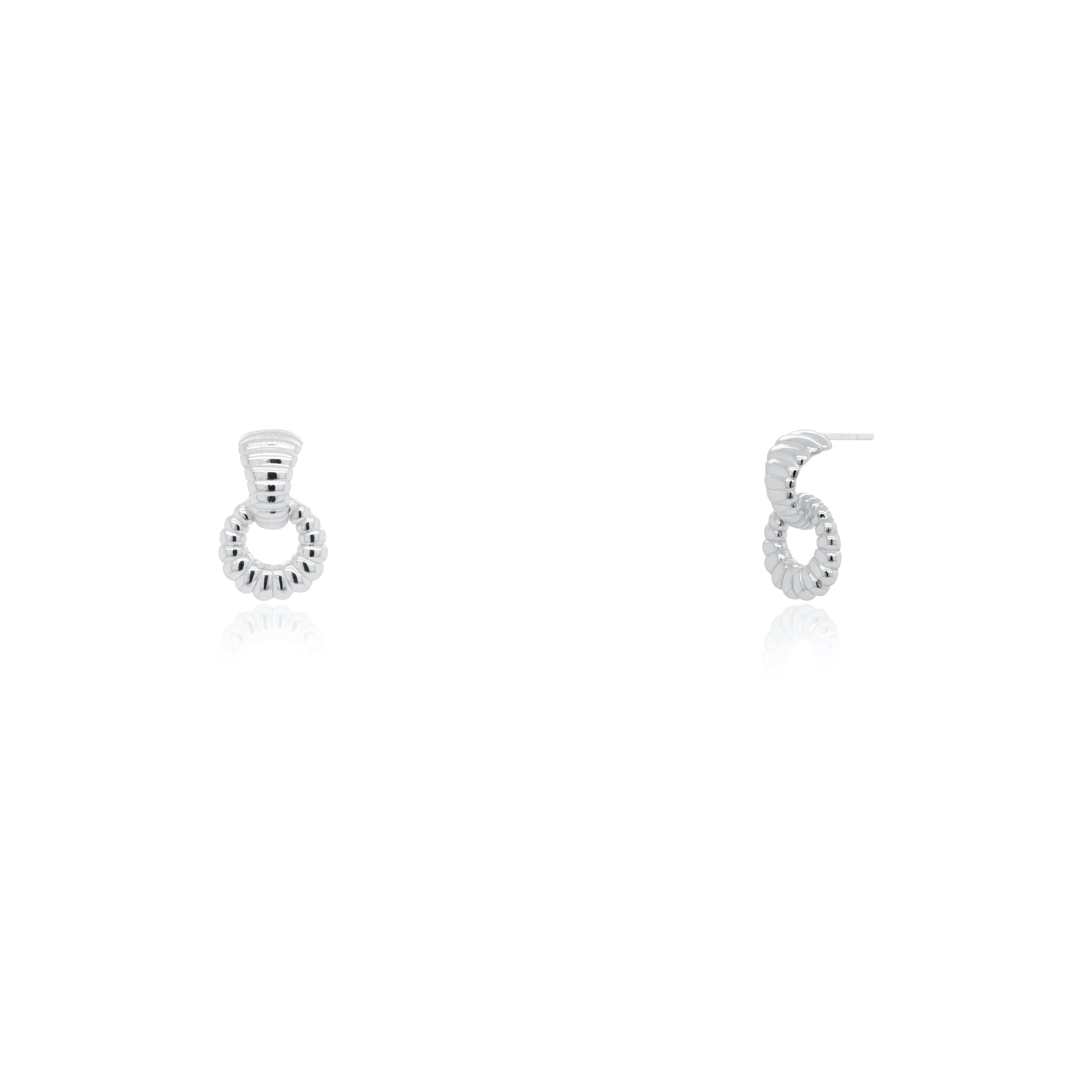 Sterling Silver Ribbed Dangling Ring Huggies Earrings