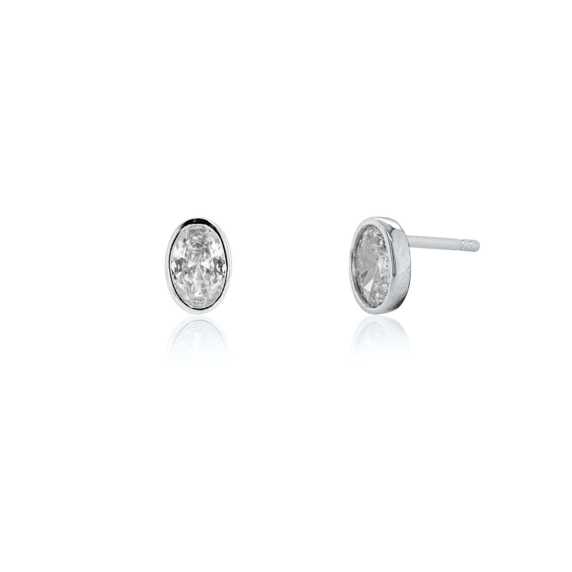 Sterling Silver Bezel Set Oval CZ Stud Earrings
