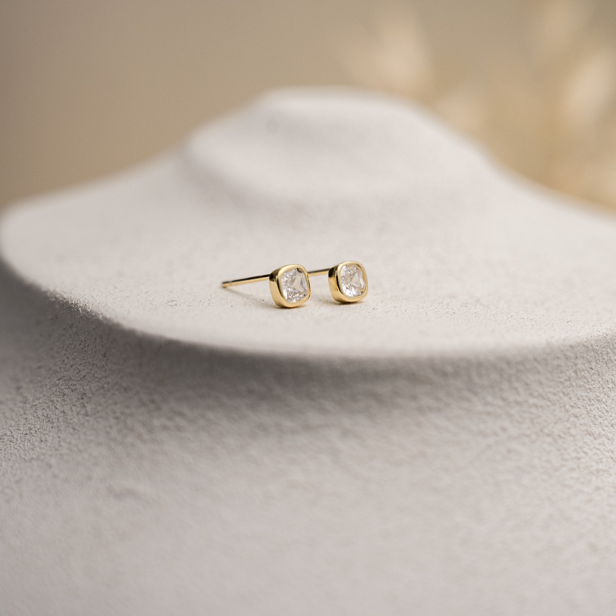 Sterling Silver Bezel Set Rounded Square CZ Stud Earrings