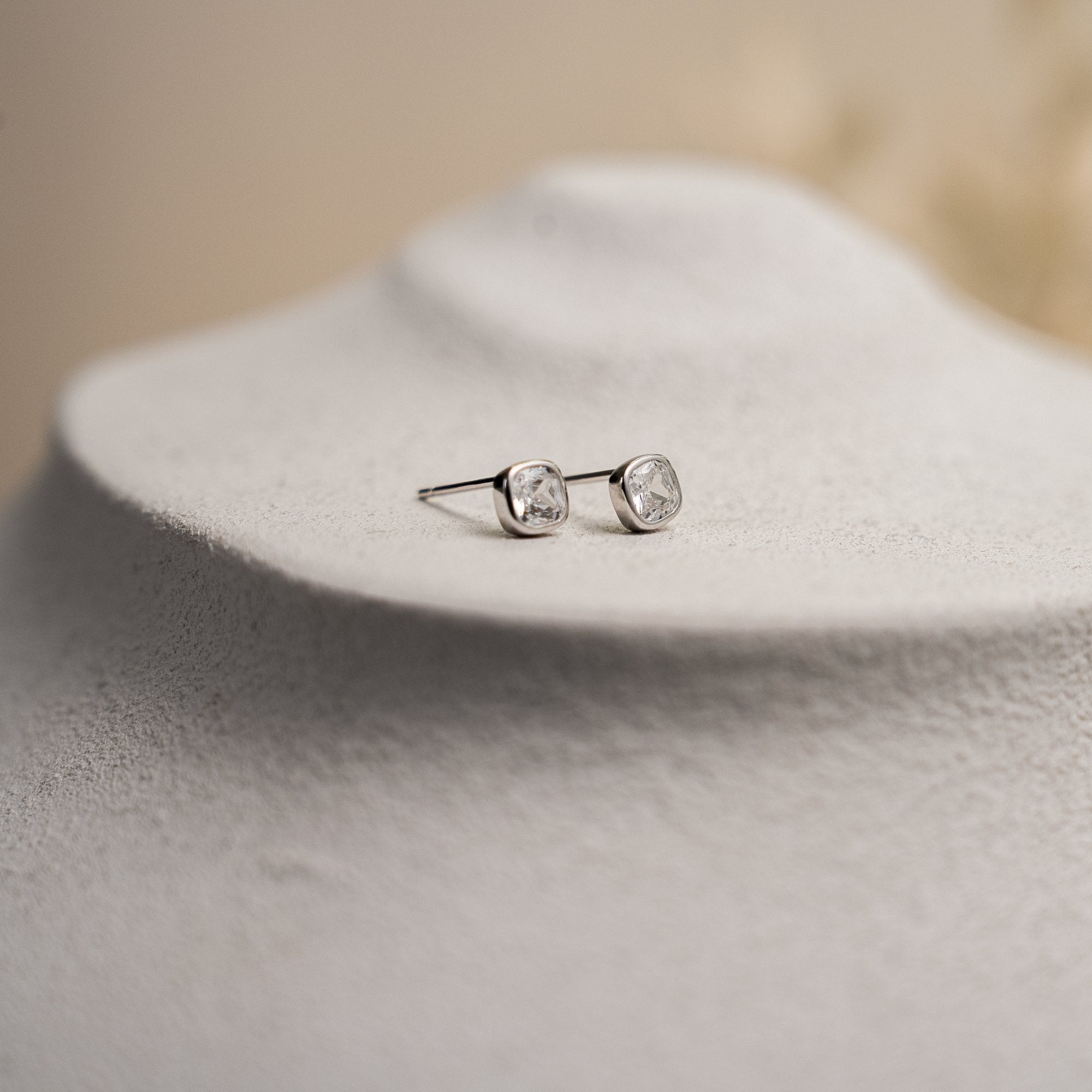 Sterling Silver Bezel Set Rounded Square CZ Stud Earrings
