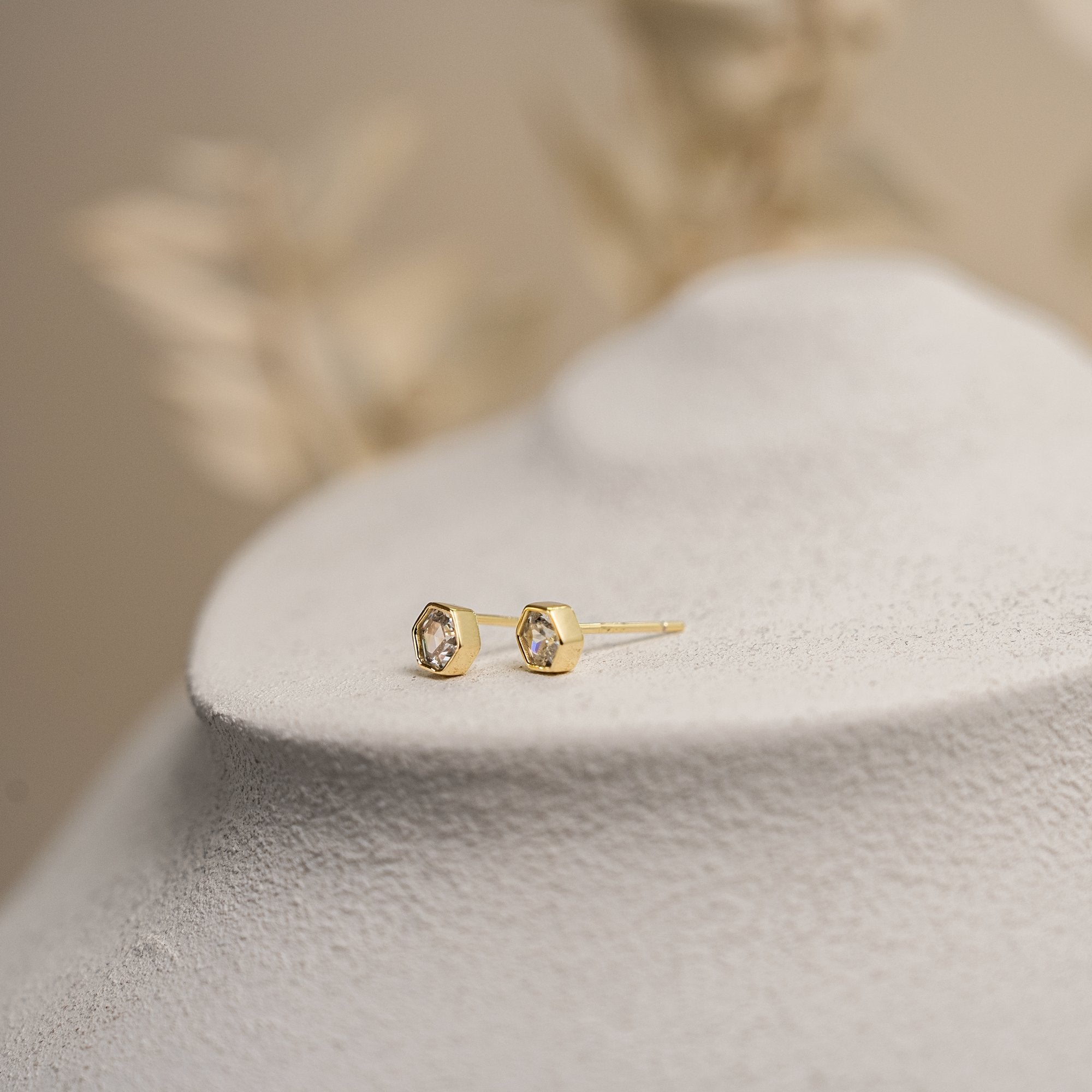 Sterling Silver Bezel Set Hexagon CZ Stud Earrings