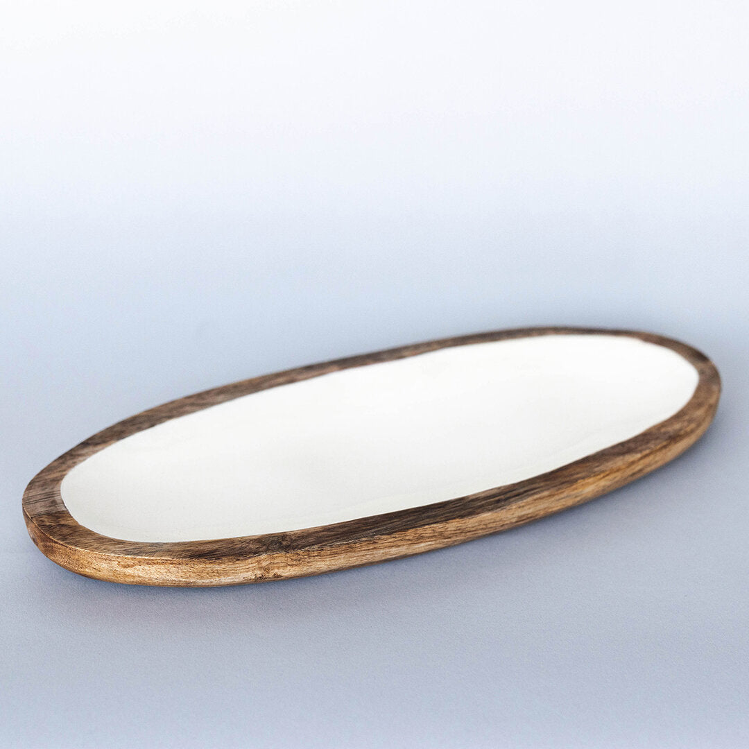 Oval Wooden Dish, White