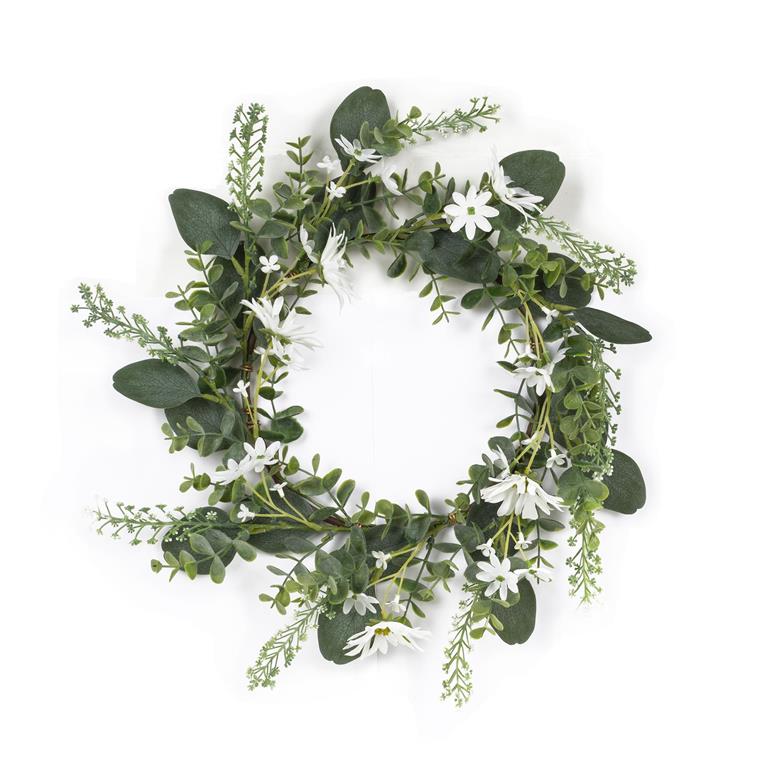 12" White Flowers & Eucalyptus Wreath