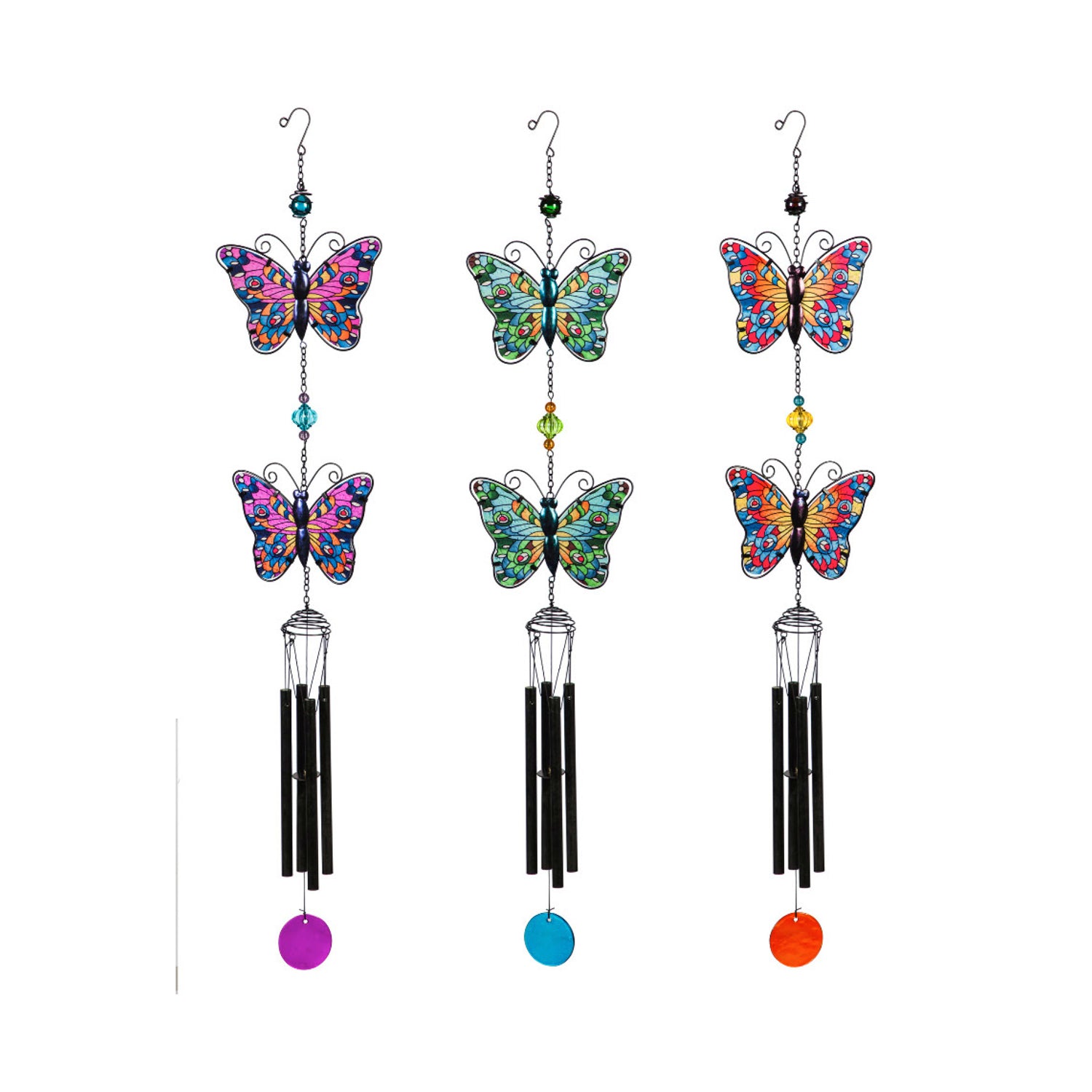 Tiered Butterfly Wind Chime, Stained Glass Finish