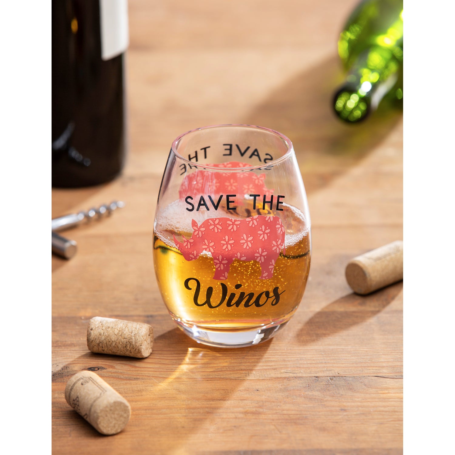 Stemless Wine Glass w/ Box, 17 OZ, Save The Winos
