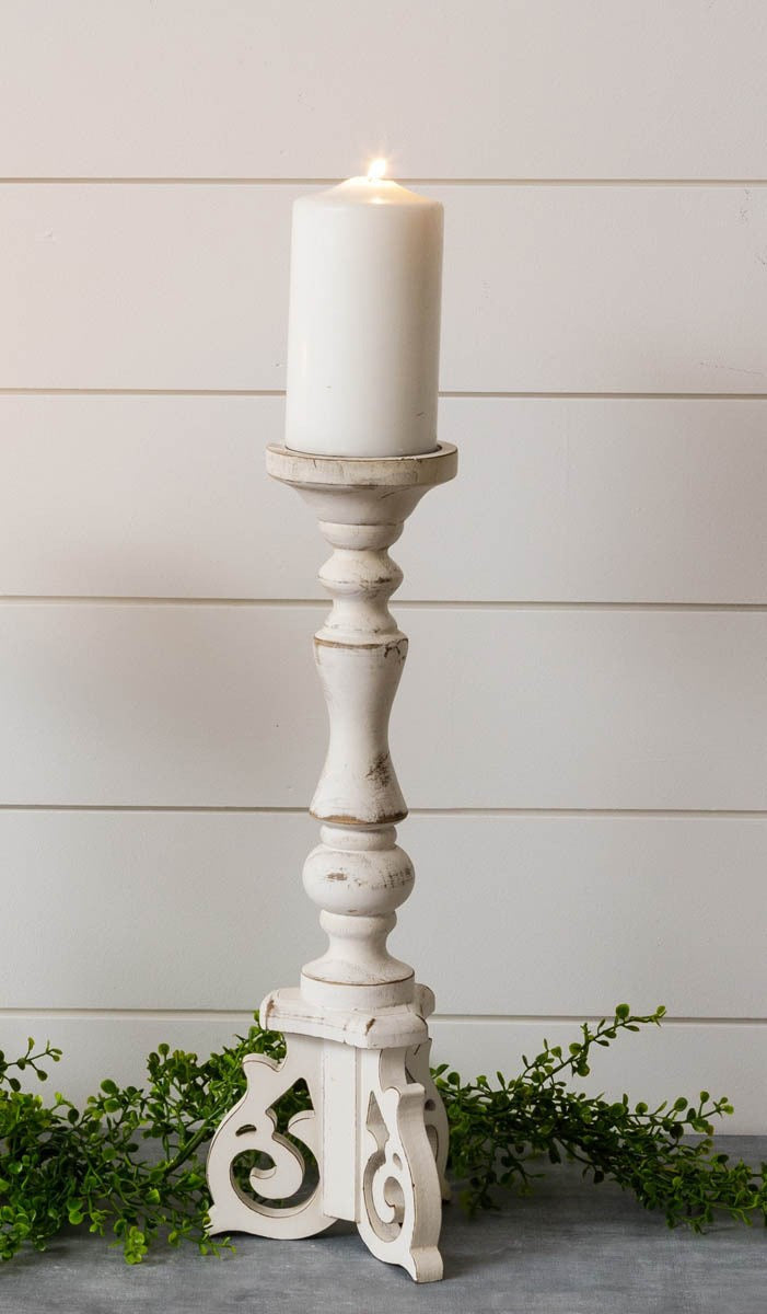 Distressed Candle Holder with Corbel Feet, Large