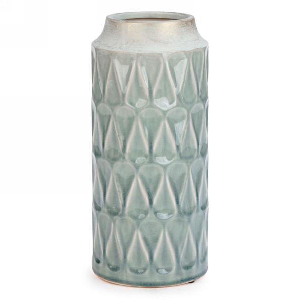 12.5" Ceramic Vase - Aqua Textured Motif