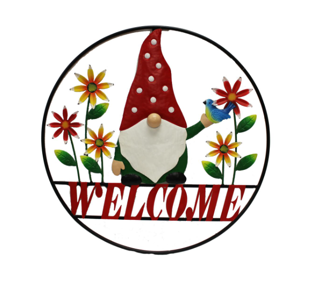 Gnome with Flowers Wall Art, Welcome