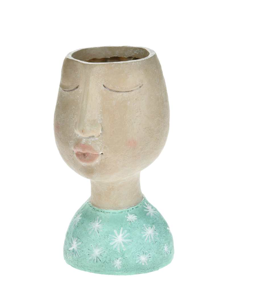 8" Girl Bust Planter with Blue Dress