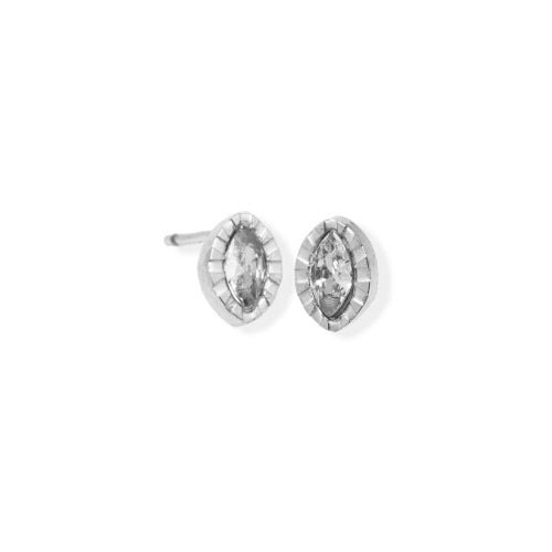 Marquee Earring with Textured Edge, CZ Stainless Steel - Crystal