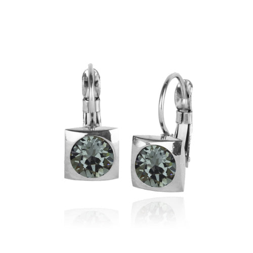 Classic Square Swarovski Crystal Frenchback Earrings, Stainless Steel, White Gray